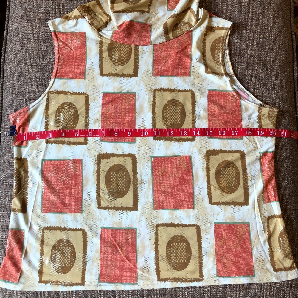 Sleeveless Geometric Print Cowl Neck Top - Orange/Gold - Picture 8 of 13